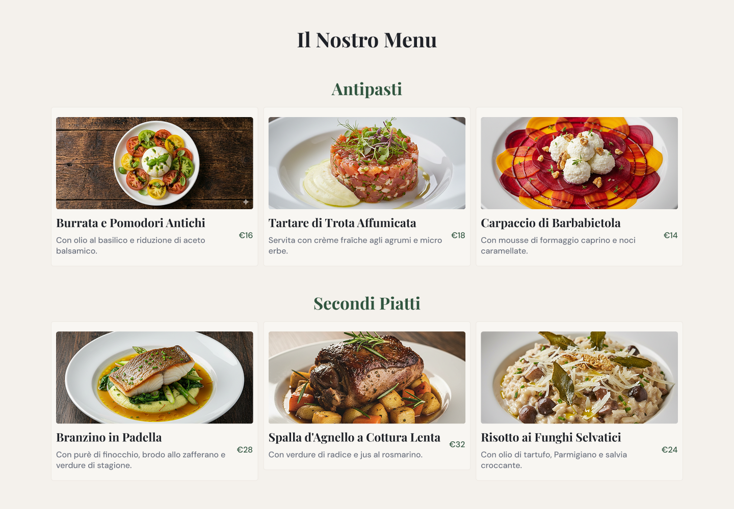 Terra & Fumo — Menu section